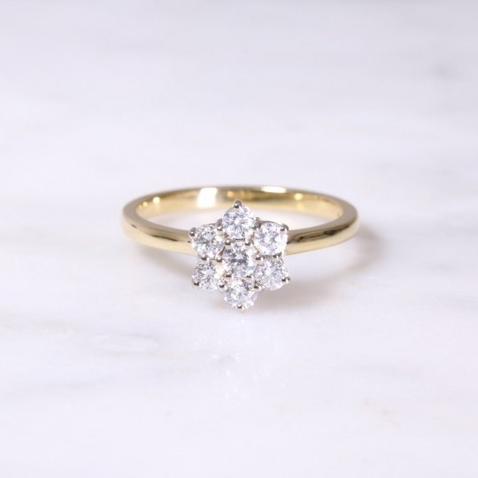 Yellow & White Gold Diamond Cluster Ring