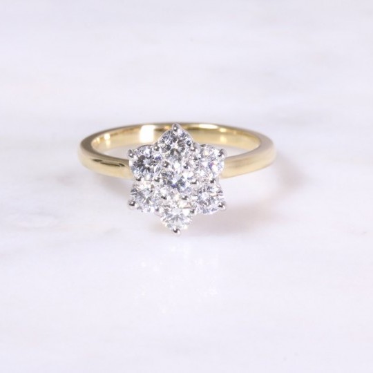 Yellow gold & platinum diamond cluster ring