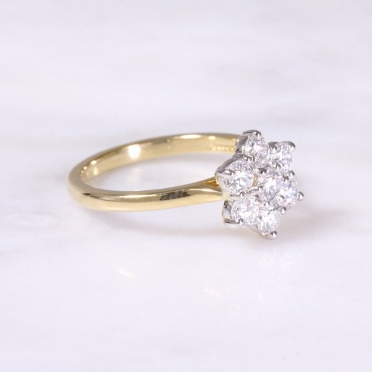 Yellow gold & platinum diamond cluster ring