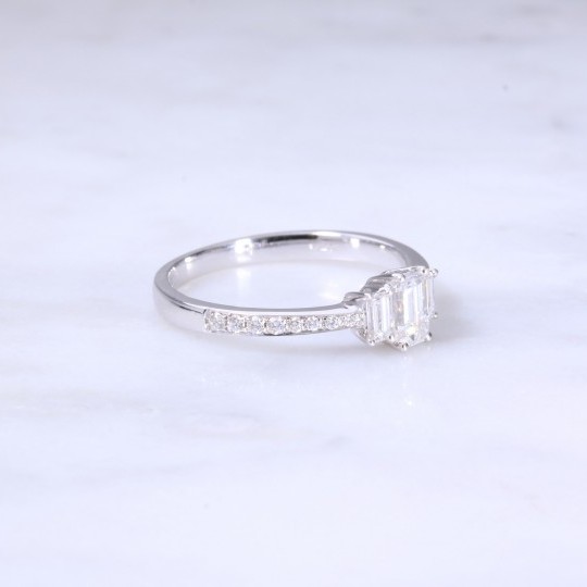 Emerald & Baguette Diamond 3 Stone Engagement Ring