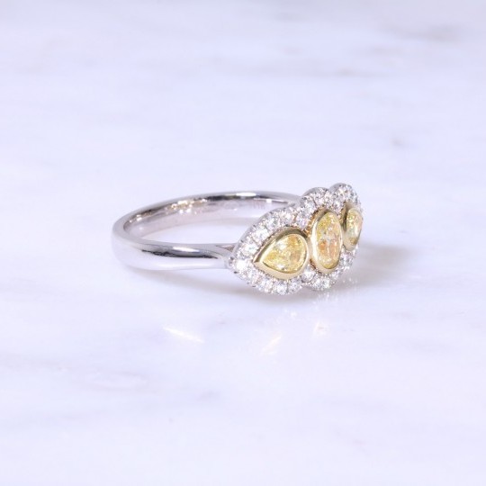 Oval & Pear Yellow Diamond Cluster Ring