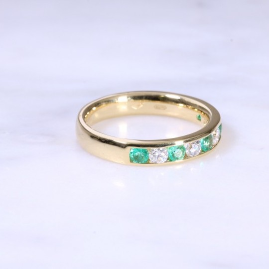 Emerald & Diamond Channel Set Ring