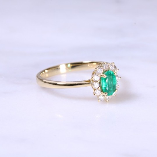 Emerald & Diamond Claw Set Cluster Ring