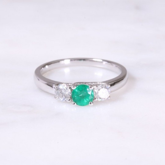 Emerald & Diamond 3 Stone Ring