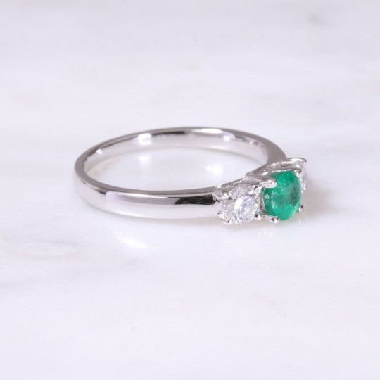 Emerald & Diamond 3 Stone Ring