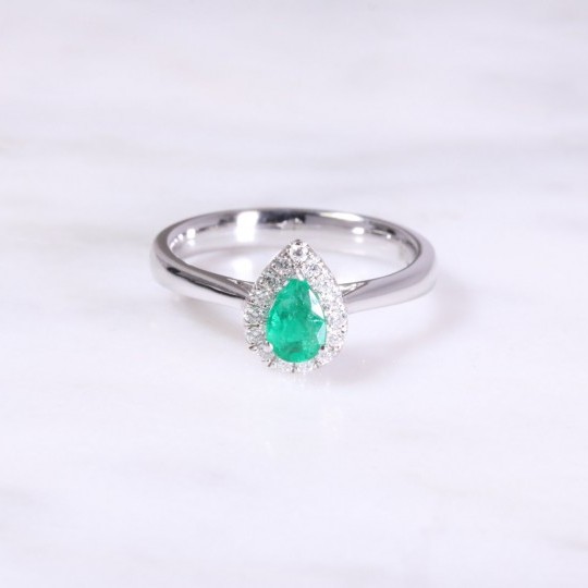 Emerald & Diamond Pear Shaped Cluster Ring 