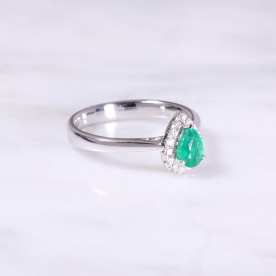 Emerald & Diamond Pear Shaped Cluster Ring 