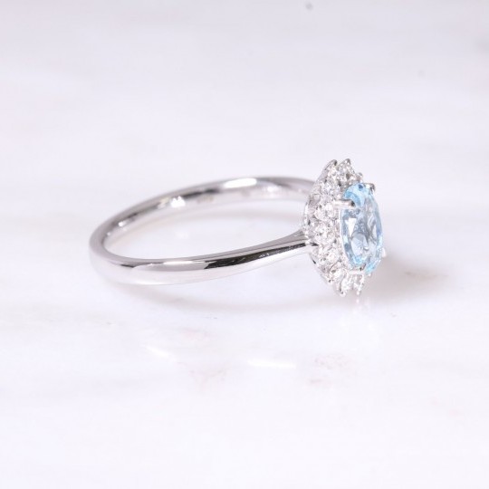 Aquamarine & Diamond Oval Cluster Ring