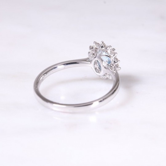 Aquamarine & Diamond Oval Cluster Ring