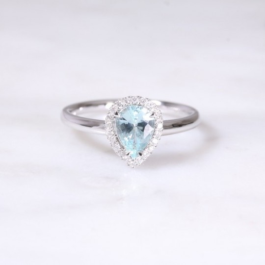 Pear Aquamarine & Diamond Halo Ring