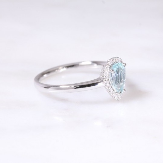 Pear Aquamarine & Diamond Halo Ring