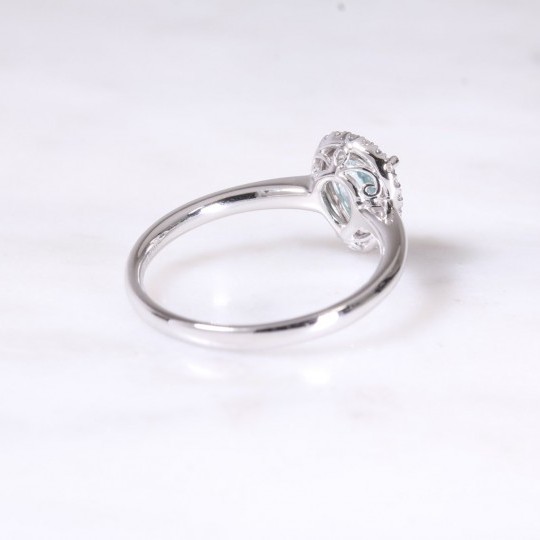 Pear Aquamarine & Diamond Halo Ring