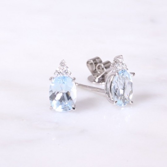 Oval Aquamarine & Trefoil Diamond Earrings