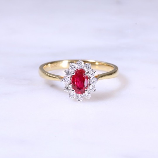 Oval Ruby & Diamond Cluster Ring