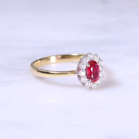 Oval Ruby & Diamond Cluster Ring