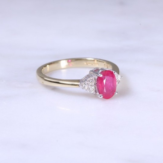 Oval Ruby & Trefoil Diamond Ring