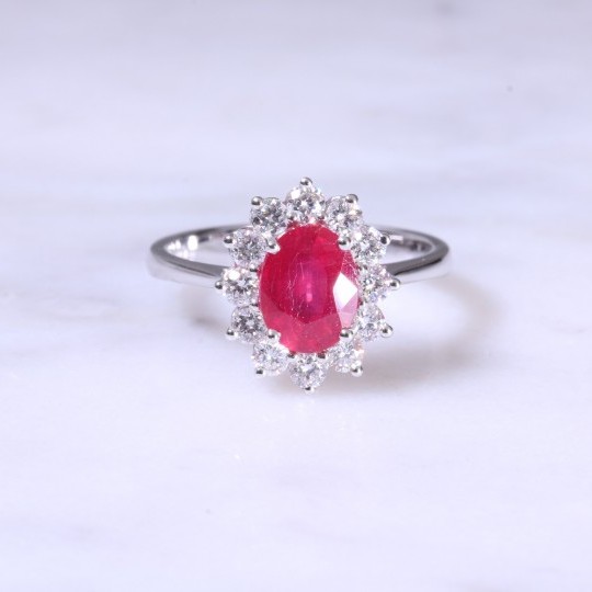 Oval Ruby & Diamond Cluster Ring