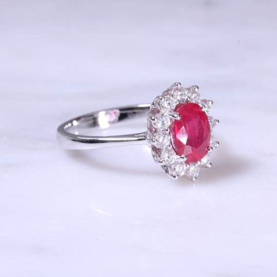 Oval Ruby & Diamond Cluster Ring