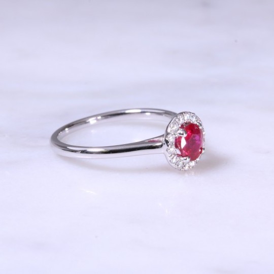 Round Ruby & Halo Cluster Ring