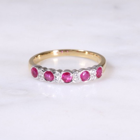 Ruby & Diamond Rub-Over Half Eternity Ring