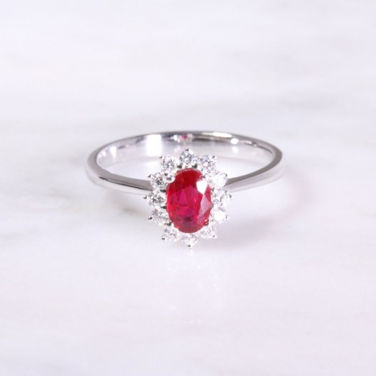 Ruby & Diamond Oval Cluster Ring