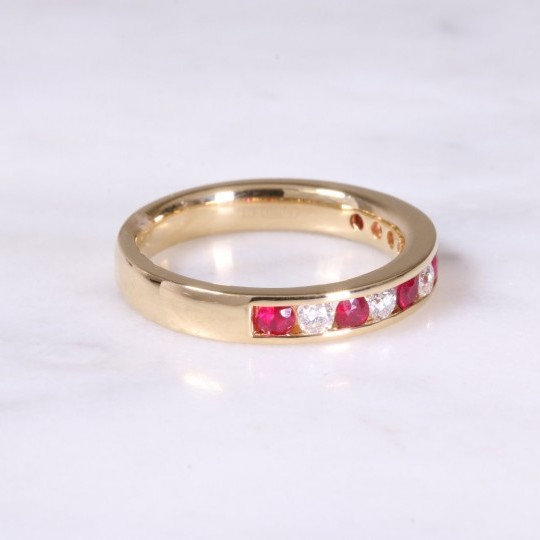 Ruby & Diamond Channel Set Half Eternity Ring