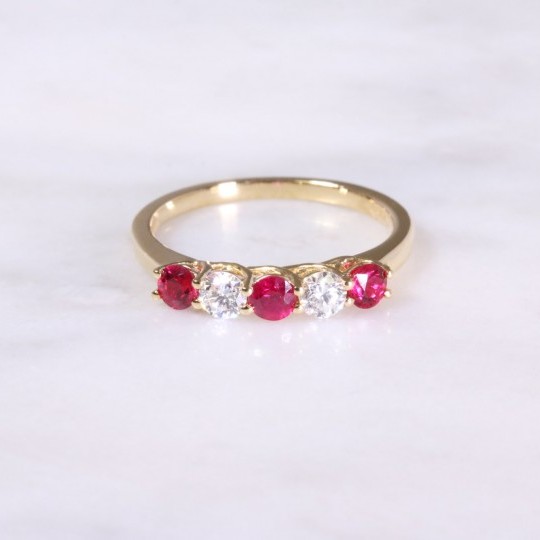 Yellow Gold 5 Stone Ruby & Diamond Ring