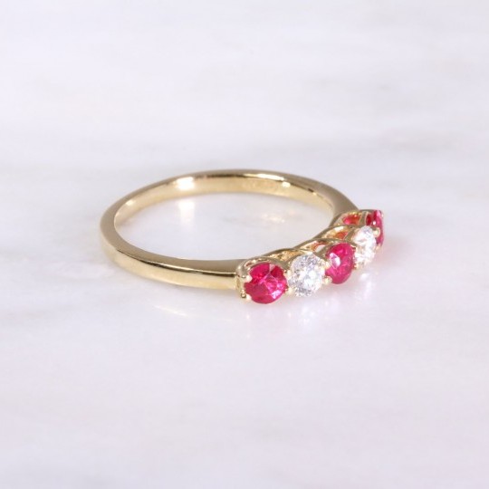 Yellow Gold 5 Stone Ruby & Diamond Ring