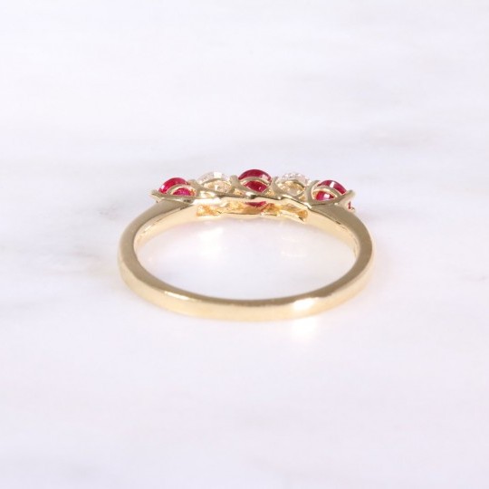 Yellow Gold 5 Stone Ruby & Diamond Ring