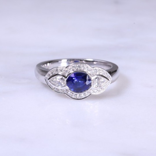 Sapphire & Pear Diamond Fancy Ring