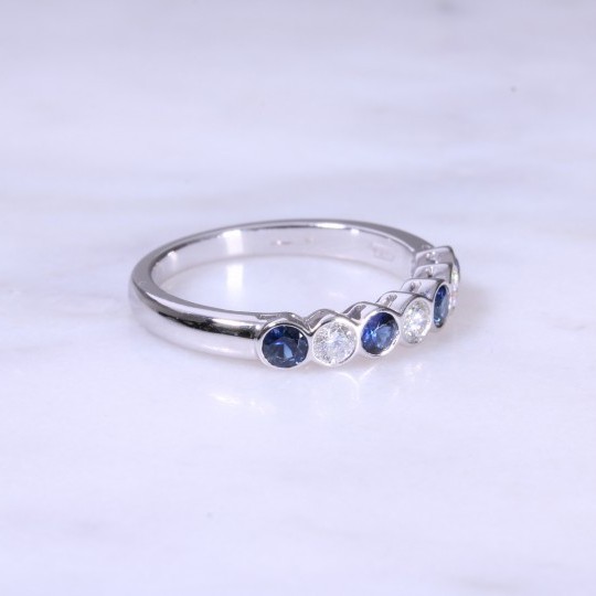 Sapphire & Diamond 7 Stone Rub-Over Ring