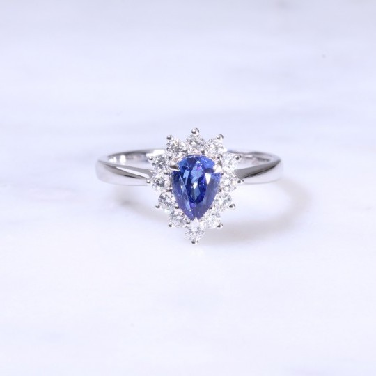 Pear Shape Sapphire & Diamond Cluster Ring