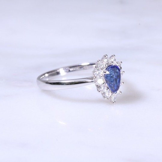Pear Shape Sapphire & Diamond Cluster Ring