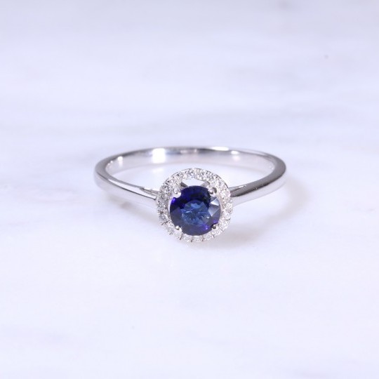 Round Sapphire & Diamond Halo Ring