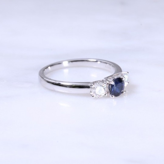 Round Sapphire & Diamond 3 Stone Ring