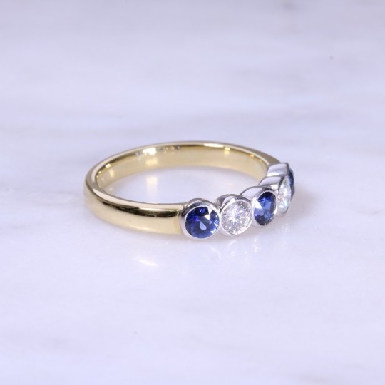 Sapphire & Diamond 5 Stone Rub-Over Ring