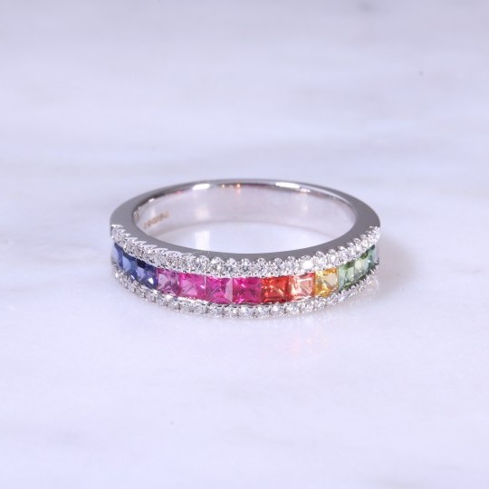 Rainbow Sapphire & Diamond Ring