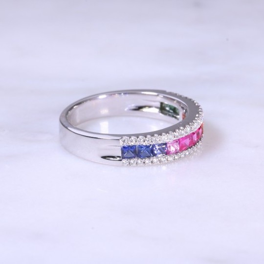 Rainbow Sapphire & Diamond Ring