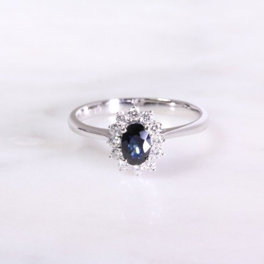 Sapphire & Diamond Oval Cluster Ring