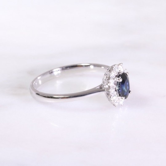 Sapphire & Diamond Oval Cluster Ring