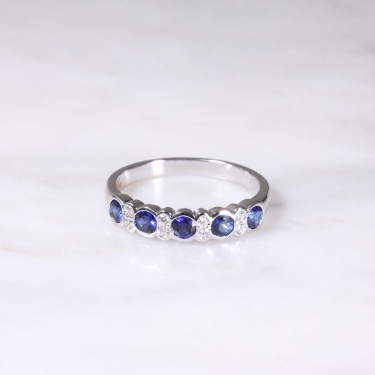 Sapphire & Diamond Rub Over Set Ring