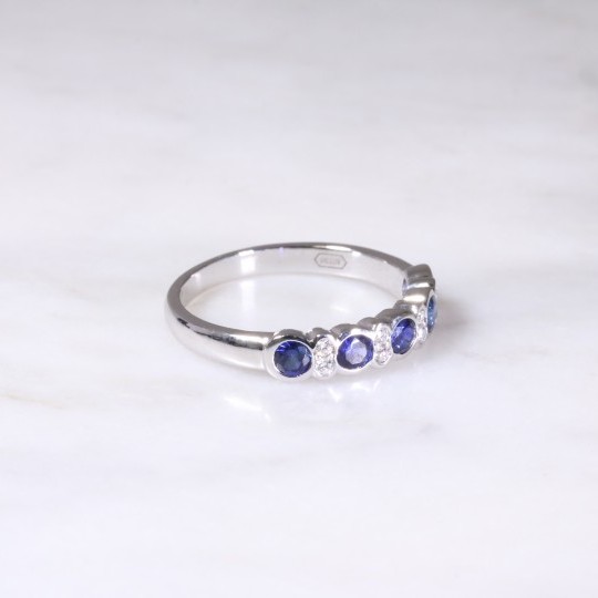 Sapphire & Diamond Rub Over Set Ring