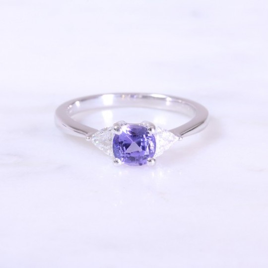 Cushion Tanzanite & Trilliant Diamond Ring