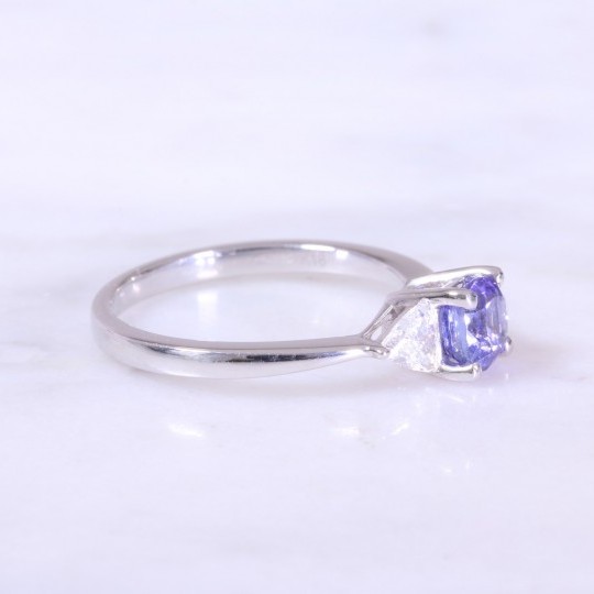 Cushion Tanzanite & Trilliant Diamond Ring