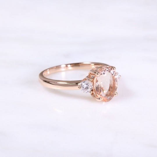 Morganite & Diamond 3 Stone Ring