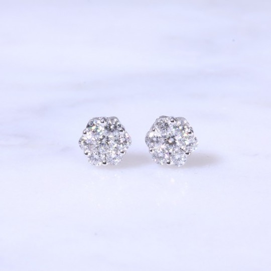 Diamond Round Cluster Ear Studs 0.73ct