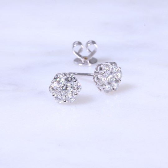 Diamond Round Cluster Ear Studs 0.73ct