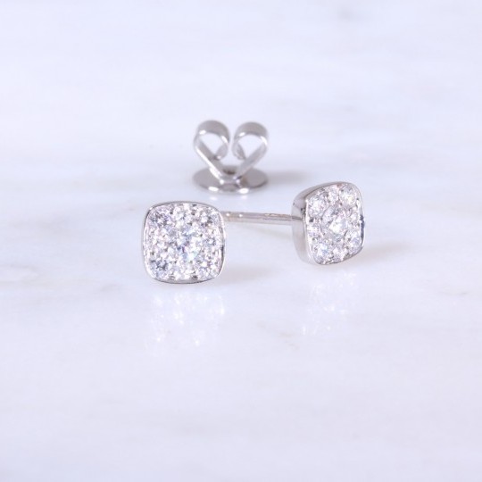 Cushion Button Diamond Ear Studs white