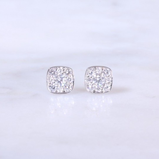 Cushion Button Diamond Ear Studs