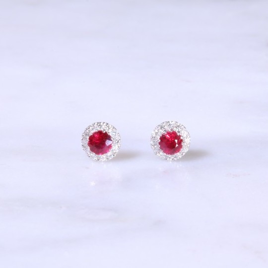 Petite Ruby & Diamond Halo Ear Studs